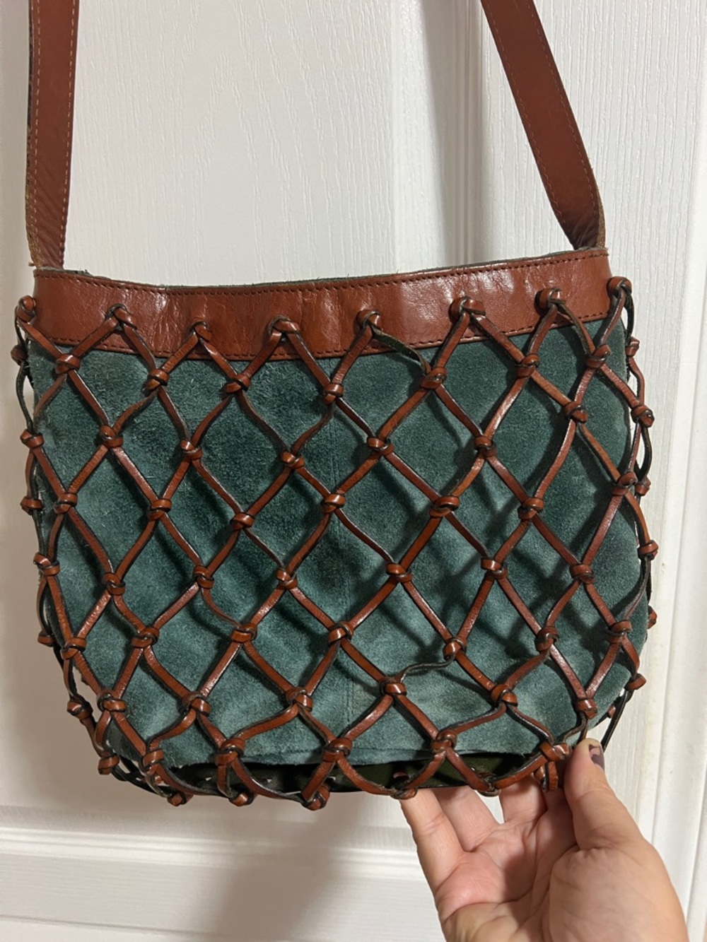 Vintage Classic Green & Brown Woven Crossbody Bag